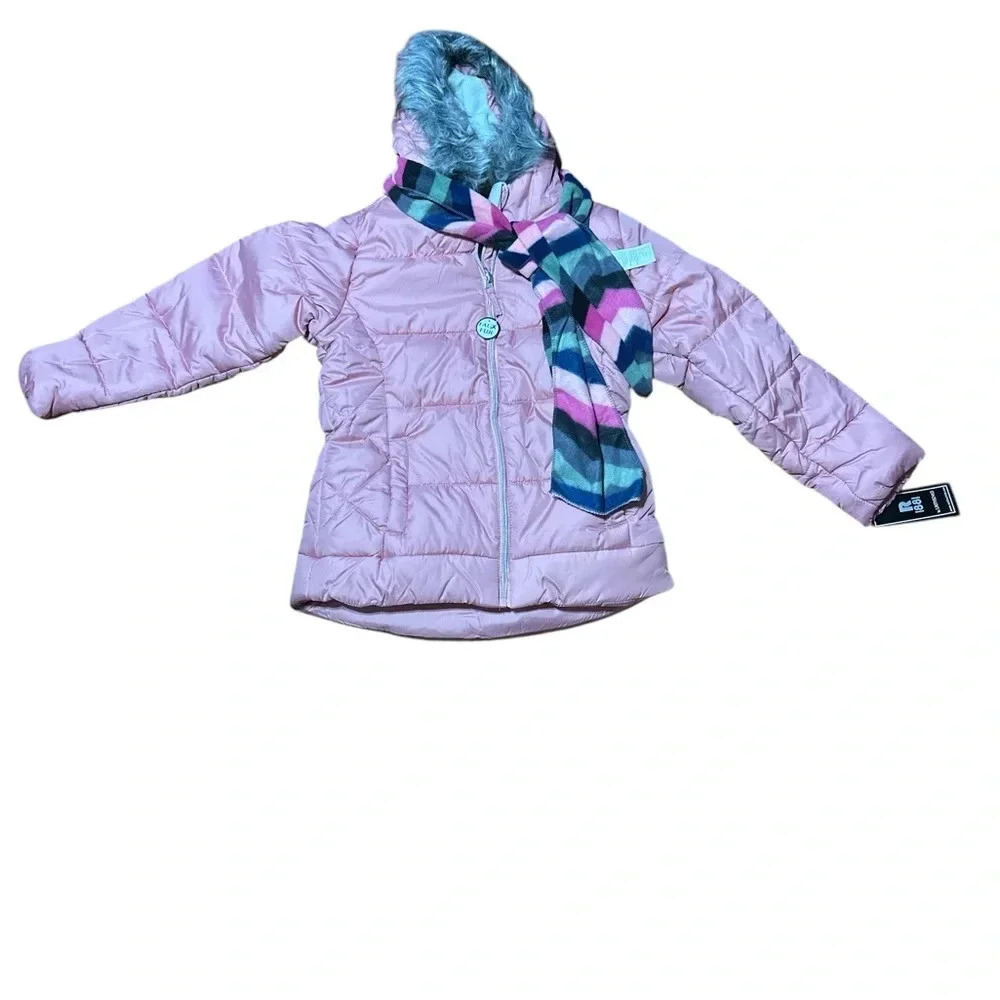 Girls' Pink Puffer Jacket with Scarf